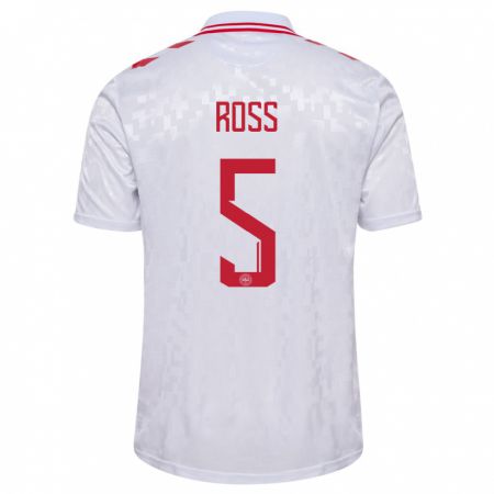 Kandiny Uomo Maglia Danimarca Mathias Ross #5 Bianco Kit Gara Away 24-26 Maglietta