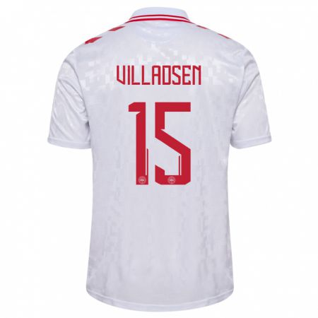 Kandiny Uomo Maglia Danimarca Oliver Villadsen #15 Bianco Kit Gara Away 24-26 Maglietta