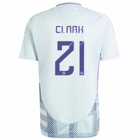 Kandiny Uomo Maglia Scotland Zander Clark #21 Blu Menta Chiaro Kit Gara Away 24-26 Maglietta