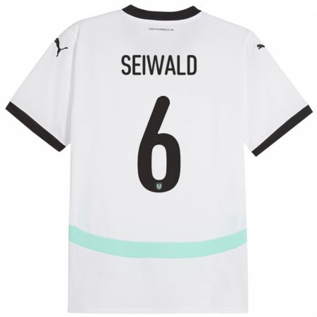 Kandiny Uomo Maglia Austria Nicolas Seiwald #6 Bianco Kit Gara Away 24-26 Maglietta