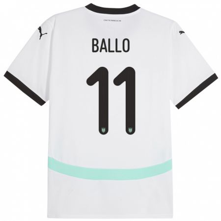 Kandiny Uomo Maglia Austria Thierno Ballo #11 Bianco Kit Gara Away 24-26 Maglietta