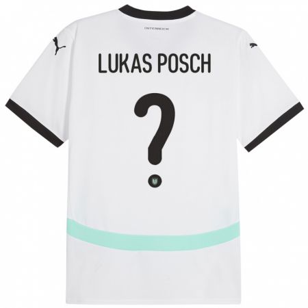 Kandiny Uomo Maglia Austria Lukas Posch #0 Bianco Kit Gara Away 24-26 Maglietta