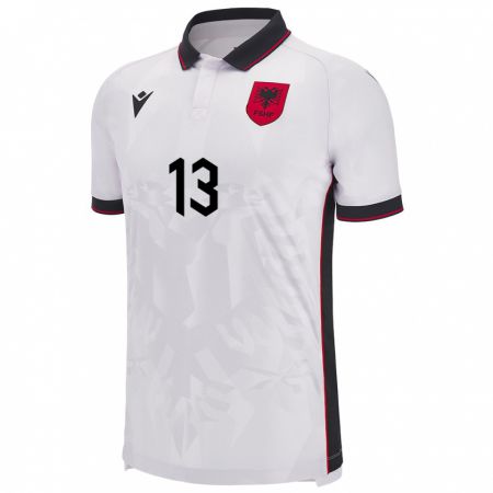 Kandiny Uomo Maglia Albania Paulo Buxhelaj #13 Bianco Kit Gara Away 24-26 Maglietta