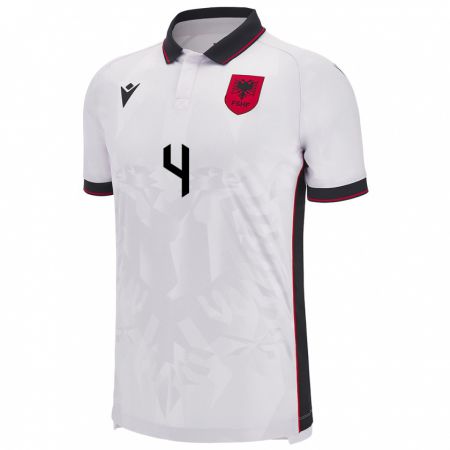 Kandiny Uomo Maglia Albania Leonora Dedgjonaj #4 Bianco Kit Gara Away 24-26 Maglietta