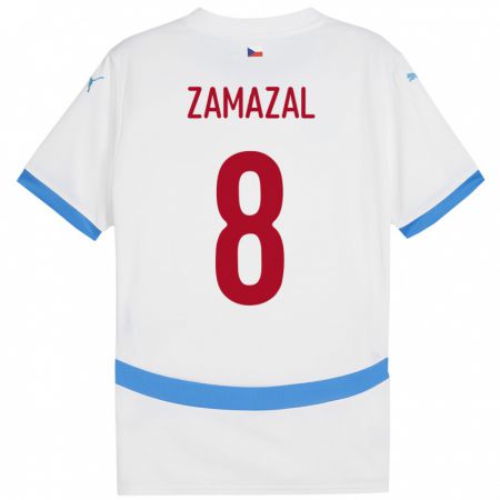 Kandiny Hombre Camiseta Chequia Denis Zamazal #8 Blanco 2ª Equipación 24-26 La Camisa