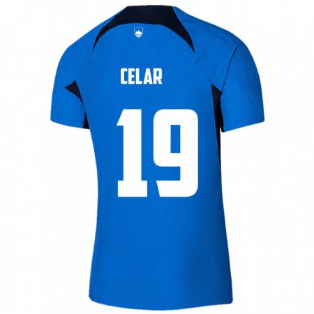 Kandiny Heren Slovenië Zan Celar #19 Blauw Uitshirt Uittenue 24-26 T-Shirt