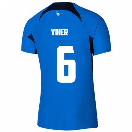 Kandiny Heren Slovenië Nejc Viher #6 Blauw Uitshirt Uittenue 24-26 T-Shirt