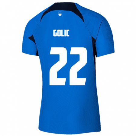 Kandiny Heren Slovenië Tilen Golic #22 Blauw Uitshirt Uittenue 24-26 T-Shirt België