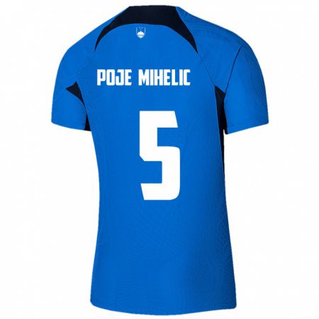 Kandiny Heren Slovenië Naja Poje Mihelič #5 Blauw Uitshirt Uittenue 24-26 T-Shirt België