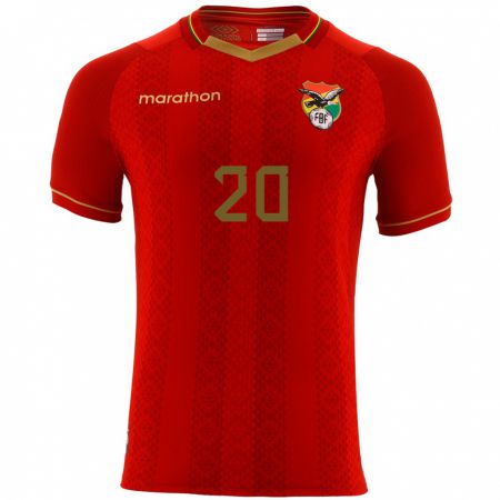 Kandiny Uomo Maglia Bolivia Bernardo Loroño #20 Rosso Kit Gara Away 24-26 Maglietta