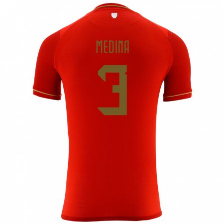 Kandiny Uomo Maglia Bolivia Diego Medina #3 Rosso Kit Gara Away 24-26 Maglietta