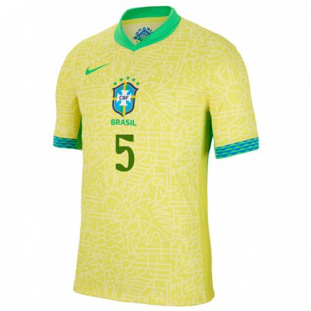 Kandiny Dames Brazilië Bruno Guimaraes #5 Geel Thuisshirt Thuistenue 24-26 T-Shirt