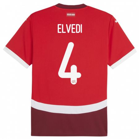 Kandiny Dames Zwitserland Nico Elvedi #4 Rood Thuisshirt Thuistenue 24-26 T-Shirt België