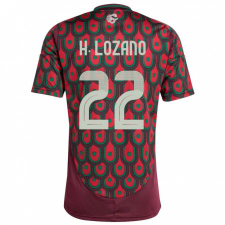 Kandiny Dames Mexico Hirving Lozano #22 Kastanjebruin Thuisshirt Thuistenue 24-26 T-Shirt België