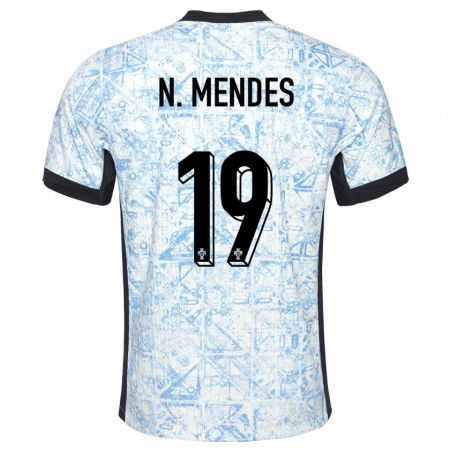 Kandiny Dames Portugal Nuno Mendes #19 Crème Blauw Uitshirt Uittenue 24-26 T-Shirt België