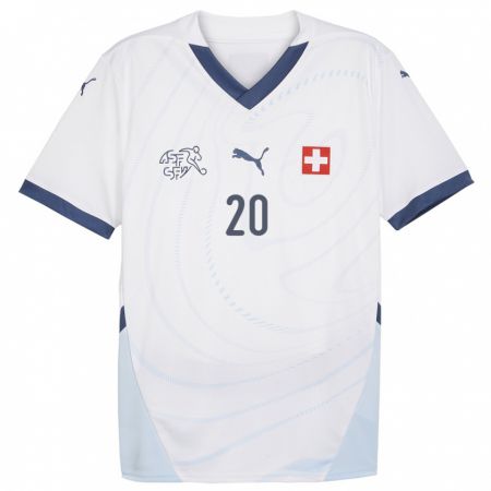 Kandiny Donna Maglia Svizzera Michel Aebischer #20 Bianco Kit Gara Away 24-26 Maglietta