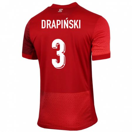 Kandiny Donna Maglia Polonia Igor Drapinski #3 Rosso Kit Gara Away 24-26 Maglietta