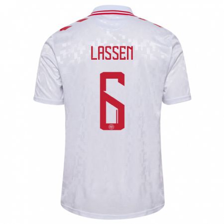 Kandiny Damen Dänemark Noah Lassen #6 Weiß Auswärtstrikot Trikot 24-26 T-Shirt Österreich