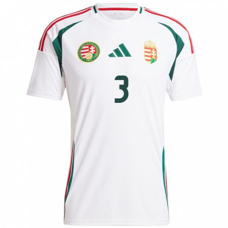 Kandiny Mujer Camiseta Hungría Botond Szekér #3 Blanco 2ª Equipación 24-26 La Camisa México