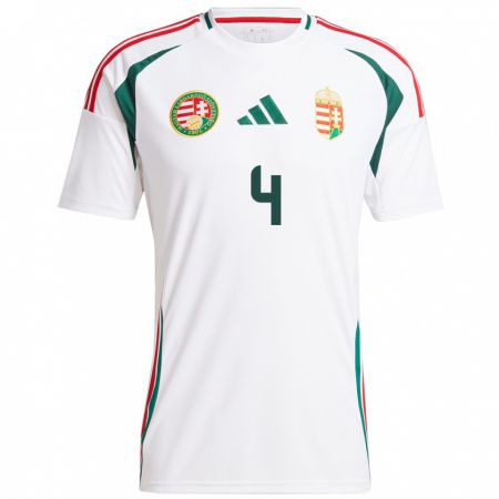 Kandiny Mujer Camiseta Hungría Bálint Kiss #4 Blanco 2ª Equipación 24-26 La Camisa México