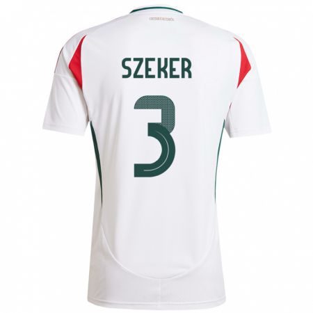 Kandiny Mujer Camiseta Hungría Botond Szekér #3 Blanco 2ª Equipación 24-26 La Camisa México