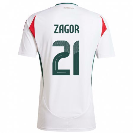 Kandiny Mujer Camiseta Hungría Bernadett Zágor #21 Blanco 2ª Equipación 24-26 La Camisa México