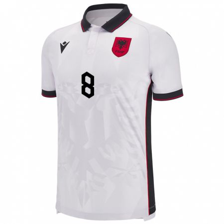 Kandiny Donna Maglia Albania Markela Bejleri #8 Bianco Kit Gara Away 24-26 Maglietta