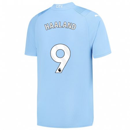 Kandiny Bambino Maglia Erling Haaland #9 Azzurro Kit Gara Home 2023/24 Maglietta