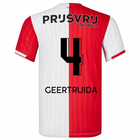 Kandiny Bambino Maglia Lutsharel Geertruida #4 Rosso Bianco Kit Gara Home 2023/24 Maglietta