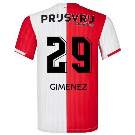 Kandiny Bambino Maglia Santiago Gimenez #29 Rosso Bianco Kit Gara Home 2023/24 Maglietta