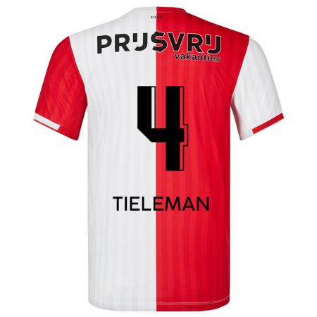 Kandiny Bambino Maglia Jerry Tieleman #4 Rosso Bianco Kit Gara Home 2023/24 Maglietta