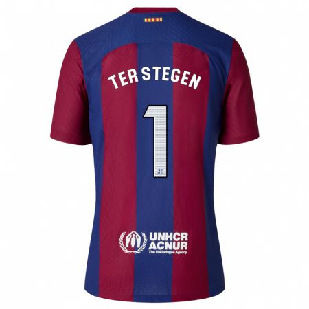 Kandiny Niño Camiseta Marc-André Ter Stegen #1 Rojo Azul 1ª Equipación 2023/24 La Camisa