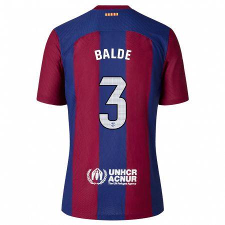 Kandiny Bambino Maglia Alejandro Balde #3 Rosso Blu Kit Gara Home 2023/24 Maglietta