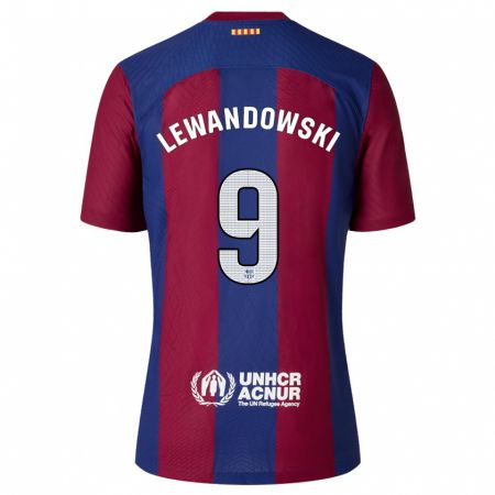 Kandiny Bambino Maglia Robert Lewandowski #9 Rosso Blu Kit Gara Home 2023/24 Maglietta