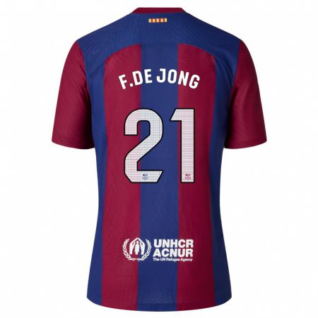 Kandiny Bambino Maglia Frenkie De Jong #21 Rosso Blu Kit Gara Home 2023/24 Maglietta