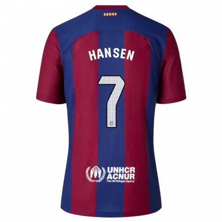 Kandiny Bambino Maglia Caroline Graham Hansen #7 Rosso Blu Kit Gara Home 2023/24 Maglietta