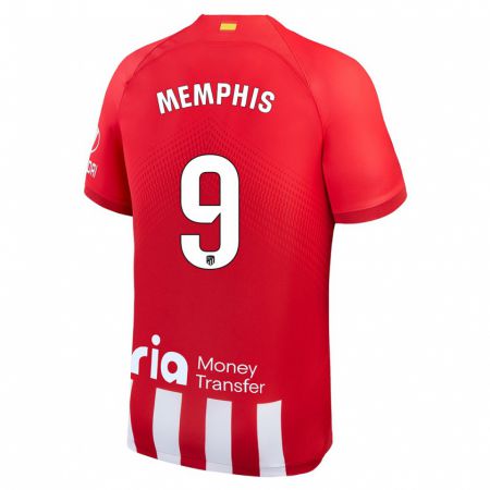 Kandiny Dzieci Memphis Depay #9 Czerwony Biały Domowa Koszulka 2023/24 Koszulki Klubowe