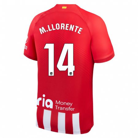 Kandiny Kinderen Marcos Llorente #14 Rood Wit Thuisshirt Thuistenue 2023/24 T-Shirt België