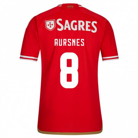 Kandiny Bambino Maglia Fredrik Aursnes #8 Rosso Kit Gara Home 2023/24 Maglietta