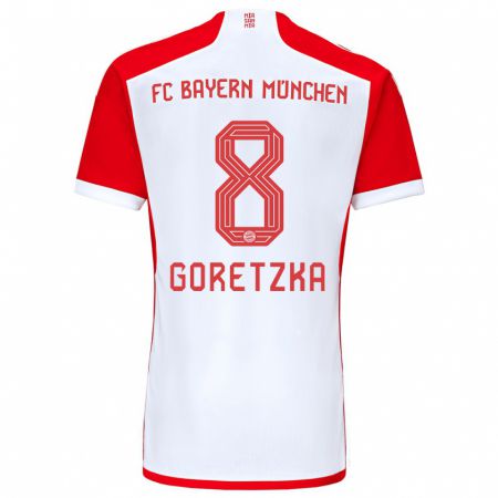 Kandiny Bambino Maglia Leon Goretzka #8 Rosso Bianco Kit Gara Home 2023/24 Maglietta