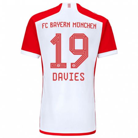 Kandiny Dzieci Alphonso Davies #19 Czerwony Biały Domowa Koszulka 2023/24 Koszulki Klubowe