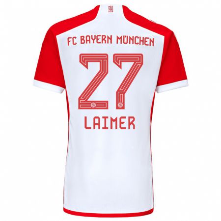 Kandiny Kinder Konrad Laimer #27 Rot-Weiss Heimtrikot Trikot 2023/24 T-Shirt Österreich