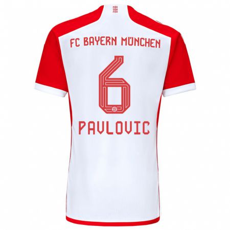 Kandiny Kinderen Aleksandar Pavlovic #6 Rood Wit Thuisshirt Thuistenue 2023/24 T-Shirt België