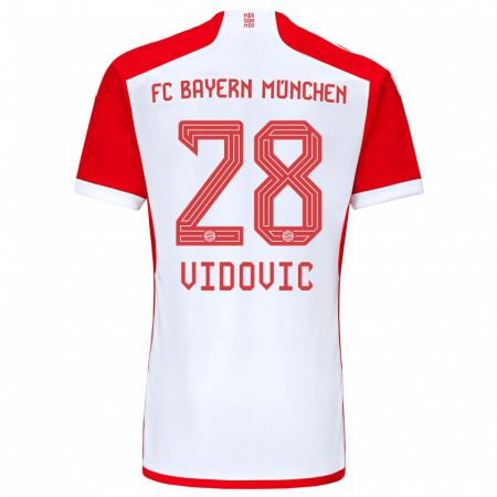 Kandiny Bambino Maglia Gabriel Vidovic #28 Rosso Bianco Kit Gara Home 2023/24 Maglietta