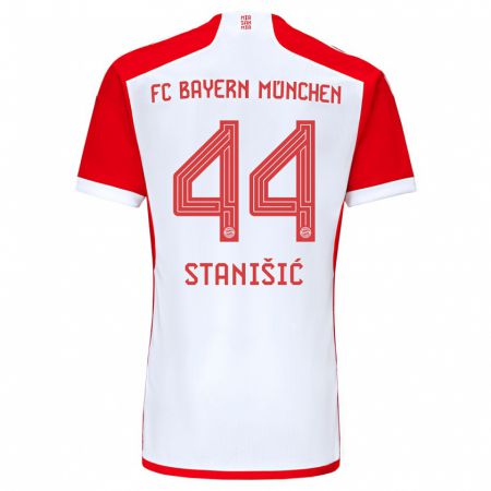 Kandiny Kinderen Josip Stanisic #44 Rood Wit Thuisshirt Thuistenue 2023/24 T-Shirt België