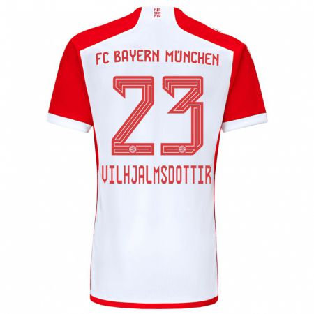 Kandiny Kinderen Karolina Lea Vilhjalmsdottir #23 Rood Wit Thuisshirt Thuistenue 2023/24 T-Shirt België