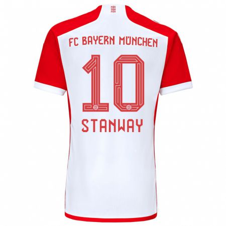 Kandiny Bambino Maglia Georgia Stanway #10 Rosso Bianco Kit Gara Home 2023/24 Maglietta