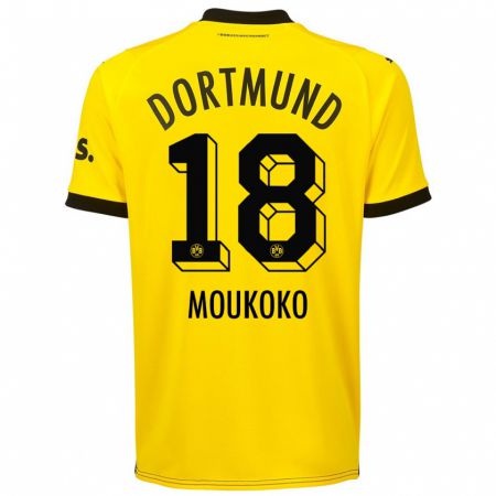 Kandiny Niño Camiseta Youssoufa Moukoko #18 Amarillo 1ª Equipación 2023/24 La Camisa