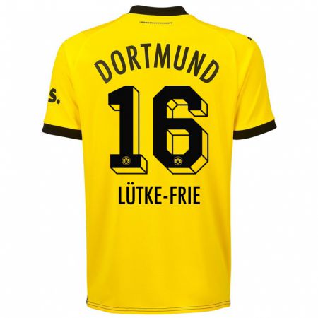 Kandiny Bambino Maglia Dennis Lütke-Frie #16 Giallo Kit Gara Home 2023/24 Maglietta