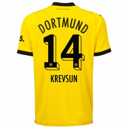 Kandiny Niño Camiseta Danylo Krevsun #14 Amarillo 1ª Equipación 2023/24 La Camisa